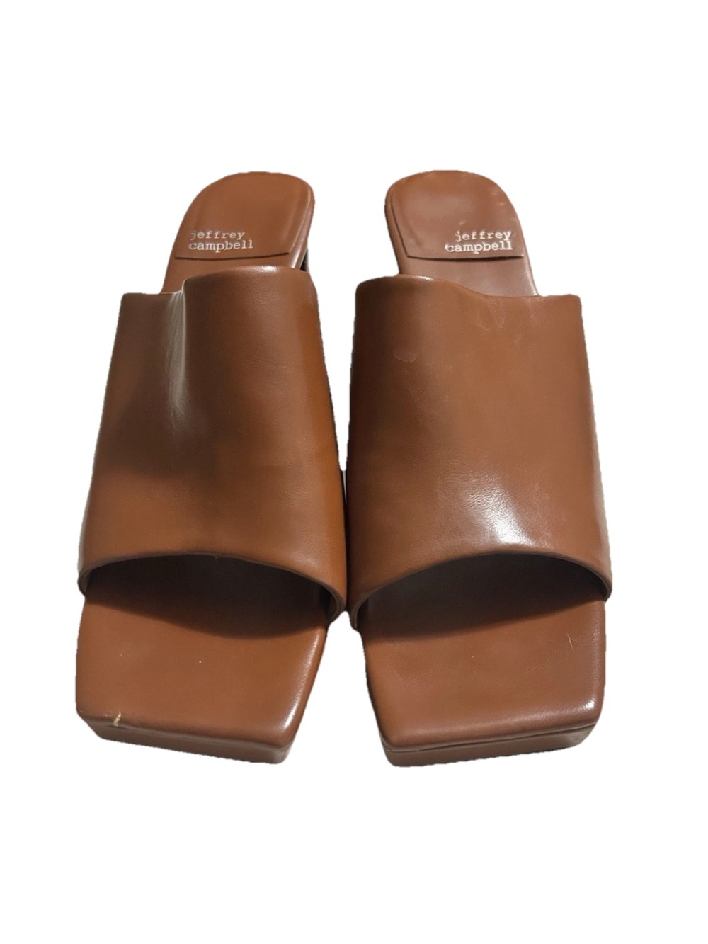 Jeffrey Campbell Cognac Platform Mule Heels 8.5 Minimalist Square Toe Y2K - Picture 2 of 5